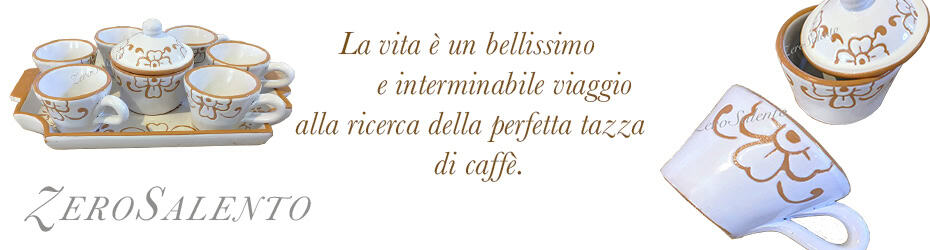 Banner stoviglieria a incisione set tazze caffè vassoio zuccheriera bianca artigianale by ZeroSalento