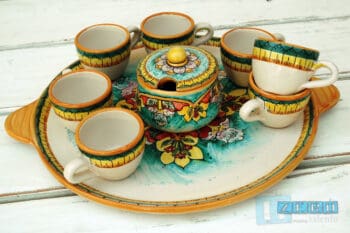 Tazzine da Caffè con zuccheriera e sotto piatto in terracotta - immagine 3