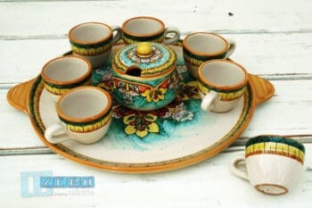 Tazzine da Caffè con zuccheriera e sotto piatto in terracotta