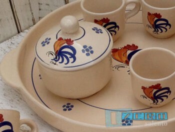 Tazza Caffè Zuccheriera e Vassoio in Terracotta - Ceramica decoro Gallo - immagine 2
