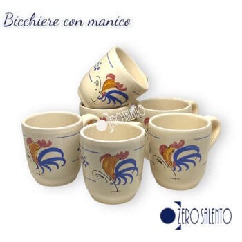Servizio da 6 BICCHIERI con manico in Terracotta - Ceramica decoro Gallo