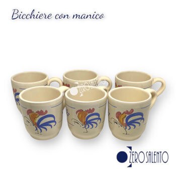 Servizio da 6 BICCHIERI con manico in Terracotta - Ceramica decoro Gallo - immagine 2