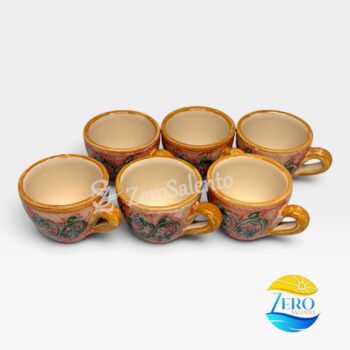 Tazzine da Caffè con zuccheriera e vassoio in terracotta dipinte a mano - immagine 7