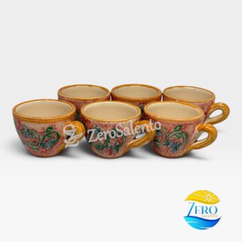 Tazzine da Caffè con zuccheriera e vassoio in terracotta dipinte a mano - immagine 6