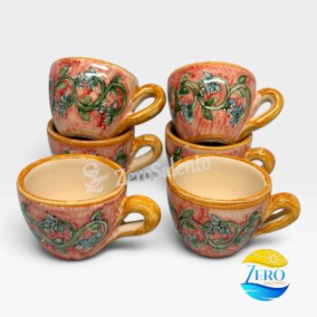 Tazzine da Caffè con zuccheriera e vassoio in terracotta dipinte a mano - immagine 5