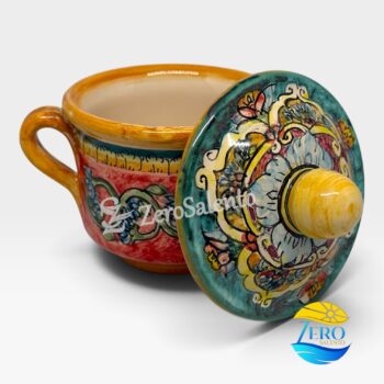 Tazzine da Caffè con zuccheriera e vassoio in terracotta dipinte a mano - immagine 4