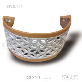 Applique terracotta a mezzaluna a parete traforata smaltata bianca Teril12 - immagine 2