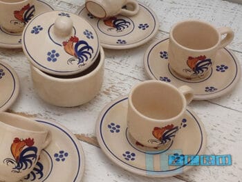 Tazzine da Caffè con zuccheriera e sotto piatti in Terracotta decoro Gallo Salentino - immagine 2