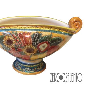 Vaso centrotavola Portafrutta in terracotta dipinto con Melagrane : Limoni : Girasoli - immagine 2