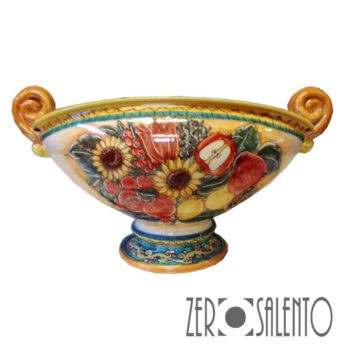 Vaso centrotavola Portafrutta in terracotta dipinto con Melagrane : Limoni : Girasoli