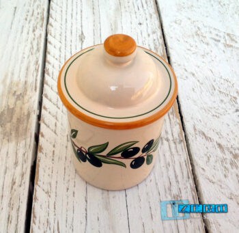 Barattolo Spezie - Tè - Sale - Caffè - Zucchero in Terracotta - Ceramica decoro Olive - immagine 3