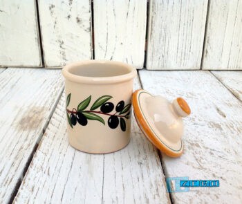 Barattolo Spezie - Tè - Sale - Caffè - Zucchero in Terracotta - Ceramica decoro Olive - immagine 5