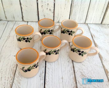 Servizio BICCHIERI da 6 pz. con manico in Terracotta - Ceramica decoro Olive