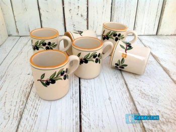 Servizio BICCHIERI da 6 pz. con manico in Terracotta - Ceramica decoro Olive - immagine 4