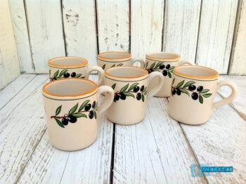 Servizio BICCHIERI da 6 pz. con manico in Terracotta - Ceramica decoro Olive - immagine 3