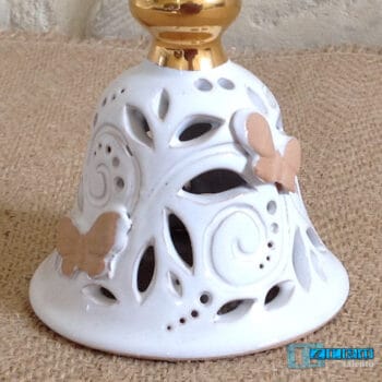 Campana di Natale in Terracotta Salentina smaltata Bianca e Oro Zecchino - immagine 2
