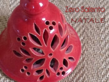 Campana di Natale in Terracotta Salentina smaltata rossa - immagine 3