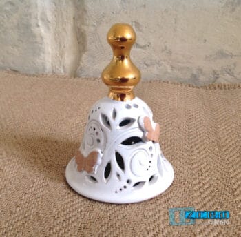 Campana di Natale in Terracotta Salentina smaltata Bianca e Oro Zecchino
