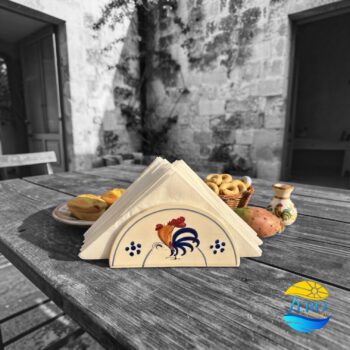 Portatovaglioli Tondo da tavolo in Terracotta - Ceramica decoro Gallo Salentino
