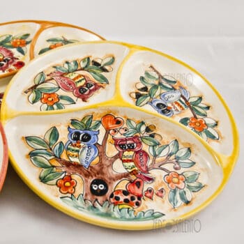 Antipastiera in Terracotta dipinta a mano "Le Civette" - immagine 2