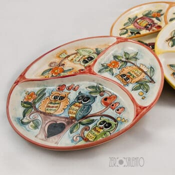 Antipastiera in Terracotta dipinta a mano "Le Civette" - immagine 4