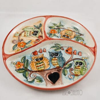 Antipastiera in Terracotta dipinta a mano "Le Civette"