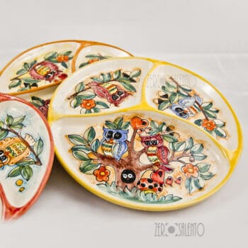Antipastiera in Terracotta dipinta a mano "Le Civette" - immagine 5