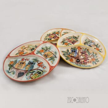 Antipastiera in Terracotta dipinta a mano "Le Civette" - immagine 6