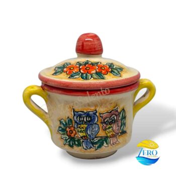 Set Tazzine da Caffè con zuccheriera e vassoio in terracotta Le Civette dipinte a mano - immagine 8