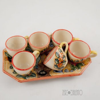 Set Tazzine da Caffè con zuccheriera e vassoio in terracotta Le Civette dipinte a mano