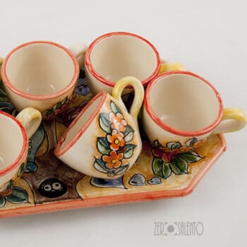 Set Tazzine da Caffè con zuccheriera e vassoio in terracotta Le Civette dipinte a mano - immagine 6