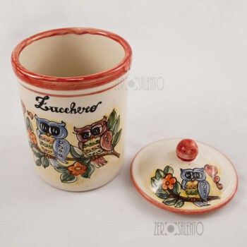 Set Tazzine da Caffè con zuccheriera e vassoio in terracotta Le Civette dipinte a mano - immagine 8