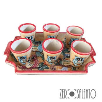 Set BICCHIERE LIMONCELLO o LIQUORE con Vassoio in terracotta Le Civette
