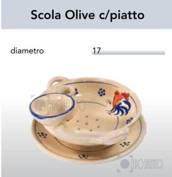 Scola Olive con piatto in Terracotta - Ceramica decoro Gallo Salentino