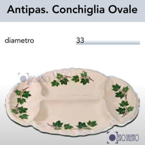 Antipastiera Conchiglia ovale in Terracotta Ceramica Salento decoro Edera