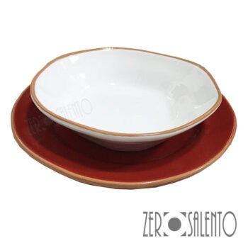 Piatto piano "DEFORME' " in Terracotta con bordo irregolare Rosso - immagine 2