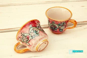 Tazzine da Caffè con zuccheriera e vassoio in terracotta dipinte a mano - immagine 5