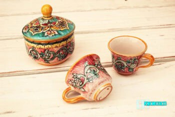 Tazzine da Caffè con zuccheriera e vassoio in terracotta dipinte a mano - immagine 3