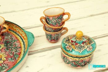 Tazzine da Caffè con zuccheriera e vassoio in terracotta dipinte a mano - immagine 4