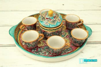 Tazzine da Caffè con zuccheriera e vassoio in terracotta dipinte a mano