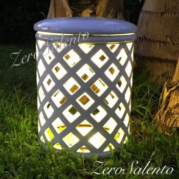 Lampada con coperchio da appoggio in Terracotta a ROMBI smaltata bianca TERIL31 - immagine 4