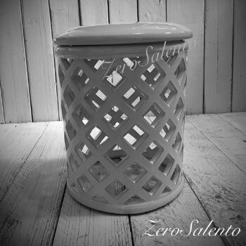 Lampada con coperchio da appoggio in Terracotta a ROMBI smaltata bianca TERIL31 - immagine 3