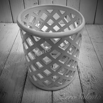 Lampada senza coperchio da appoggio in Terracotta a ROMBI smaltata bianca TERIL32 - immagine 2