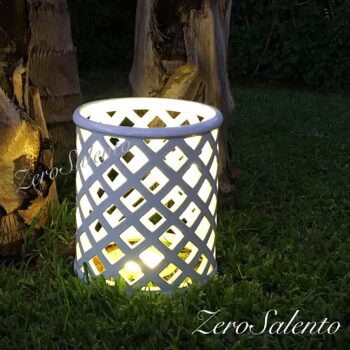 Lampada senza coperchio da appoggio in Terracotta a ROMBI smaltata bianca TERIL32