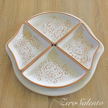 Antipastiera Limone in Terracotta Ceramica bianca decoro a incisione - immagine 2