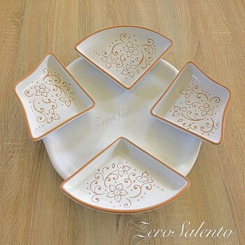Antipastiera Limone in Terracotta Ceramica bianca decoro a incisione - immagine 5
