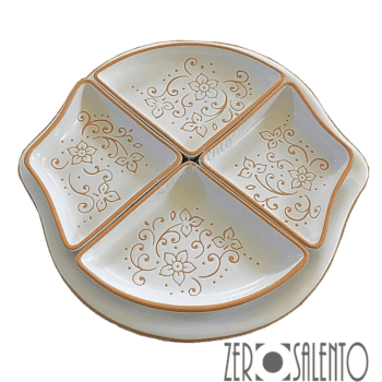 Antipastiera Limone in Terracotta Ceramica bianca decoro a incisione