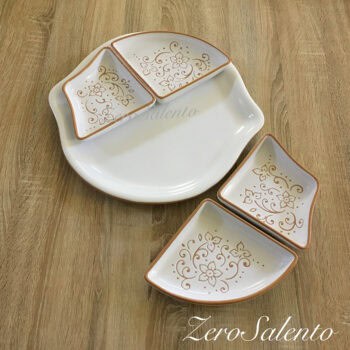 Antipastiera Limone in Terracotta Ceramica bianca decoro a incisione - immagine 4