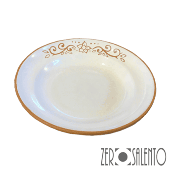 Piatto Fondo in Terracotta Ceramica bianca decoro a incisione cm23
