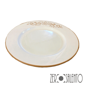 Piatto Piano in Terracotta Ceramica bianca decoro a incisione cm29